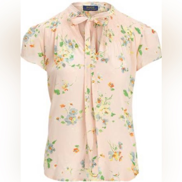 NWT - Polo Ralph Lauren- Floral Tulip Sleeve- Tie Neck Blouse - Size XS - Picture 3 of 5